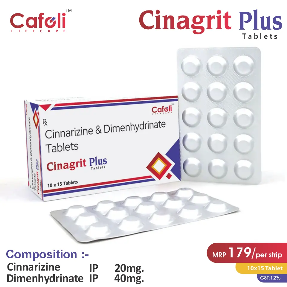 Cinnarizine 20mg + Dimenhydrinate 40mg Tablet | Antiemetic & Vertigo Relief | Best Price for PCD Pharma Franchise in Jaipur